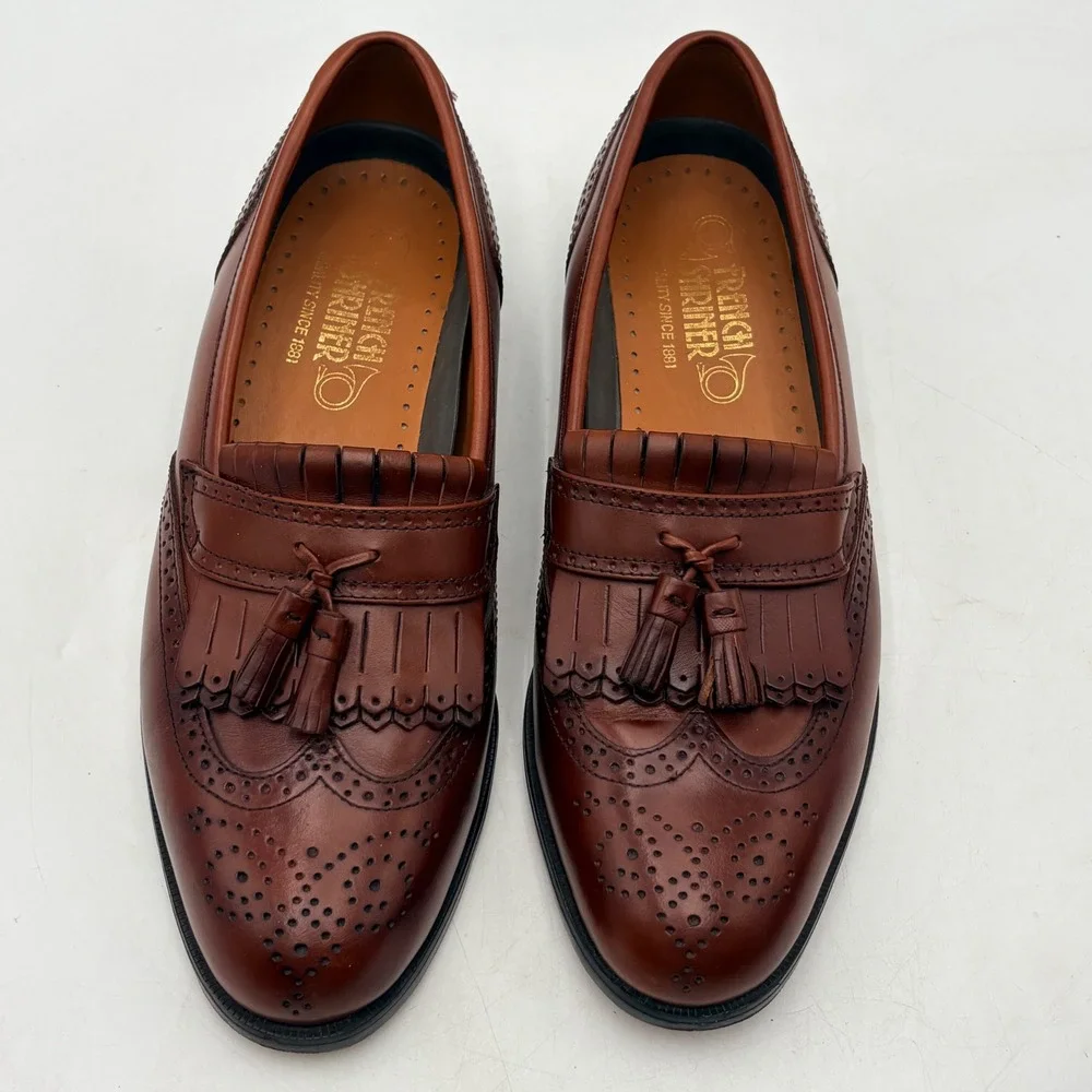 French Shriner Milton Mens‎ Brown Leather Kiltie Tassel Wingtip Loafers 9.5 M